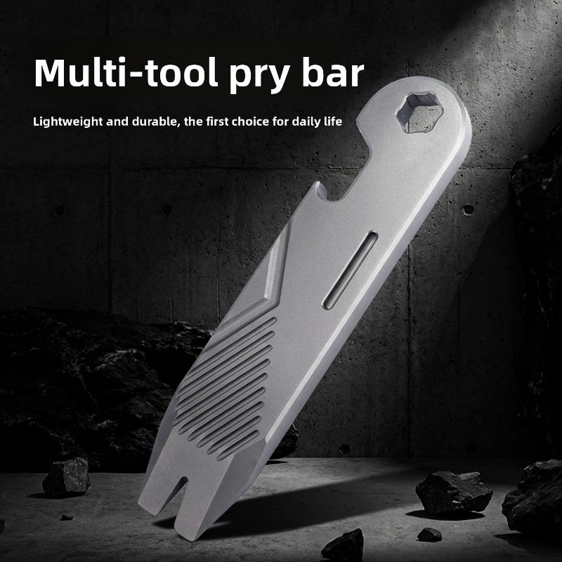 Titanium Pry Bar - チタン合金製、EDC（エブリデイキャリー）対応の多機能ツール。携帯用ドライバー、栓抜きとしても使用可能。アウトドア、キャンプ、ハイキング、旅行に最適なツール。