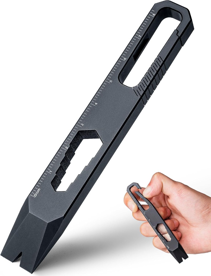 Titanium Pry Bar - チタン合金製キーチェーン型バール、小型で携帯性に優れた多機能EDC（エブリデイキャリー）ツール、ポケットサイズのサバイバルツール、アウトドア用ミニバール、男性向け。