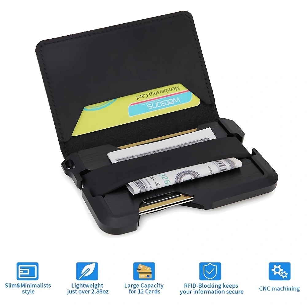 Edc Carry Card - 男性用インテリジェントメタルedcウォレット,男性用,本革,CNC,防風,特大の大容量,ダッパーデザイン,折りたたみ式,スタイリッシュ