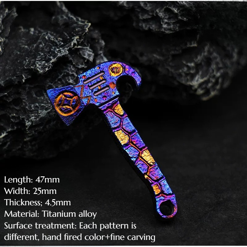 Titanium Pry Bar - チタン合金製ミニ斧 手彫りプライバー キーチェーンペンダント 多機能分解・配送用ボトルオープナー EDC