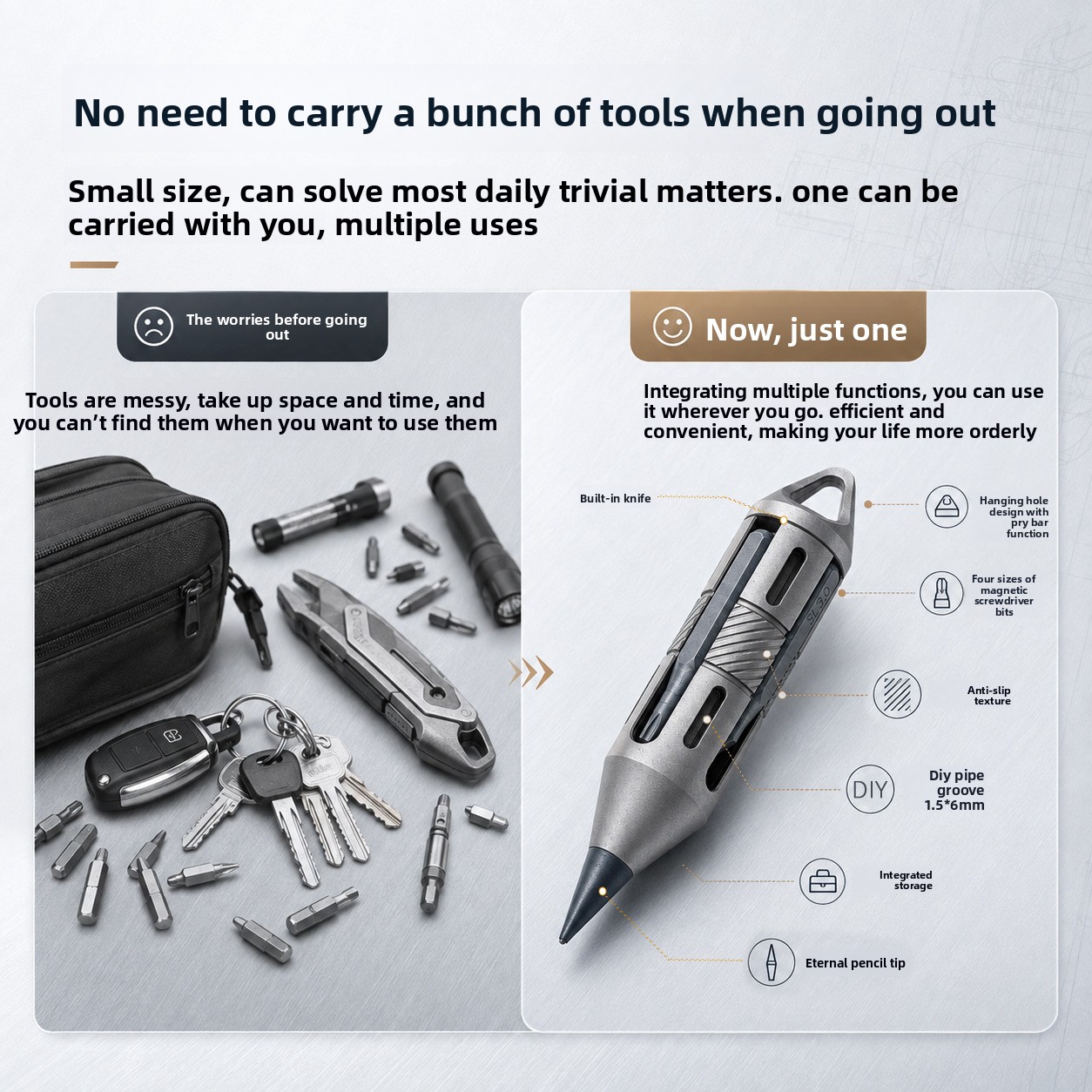 7in1チタン製EDC多機能ツールペン。ドライバー、バール、 - Titanium Pry Bar のレビューと価格