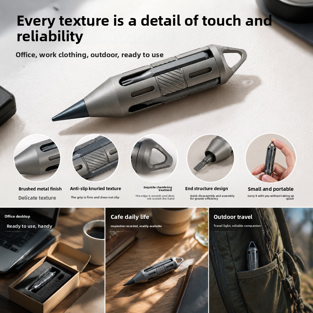 7in1チタン製EDC多機能ツールペン。ドライバー、バール、 - Titanium Pry Bar のレビューと価格